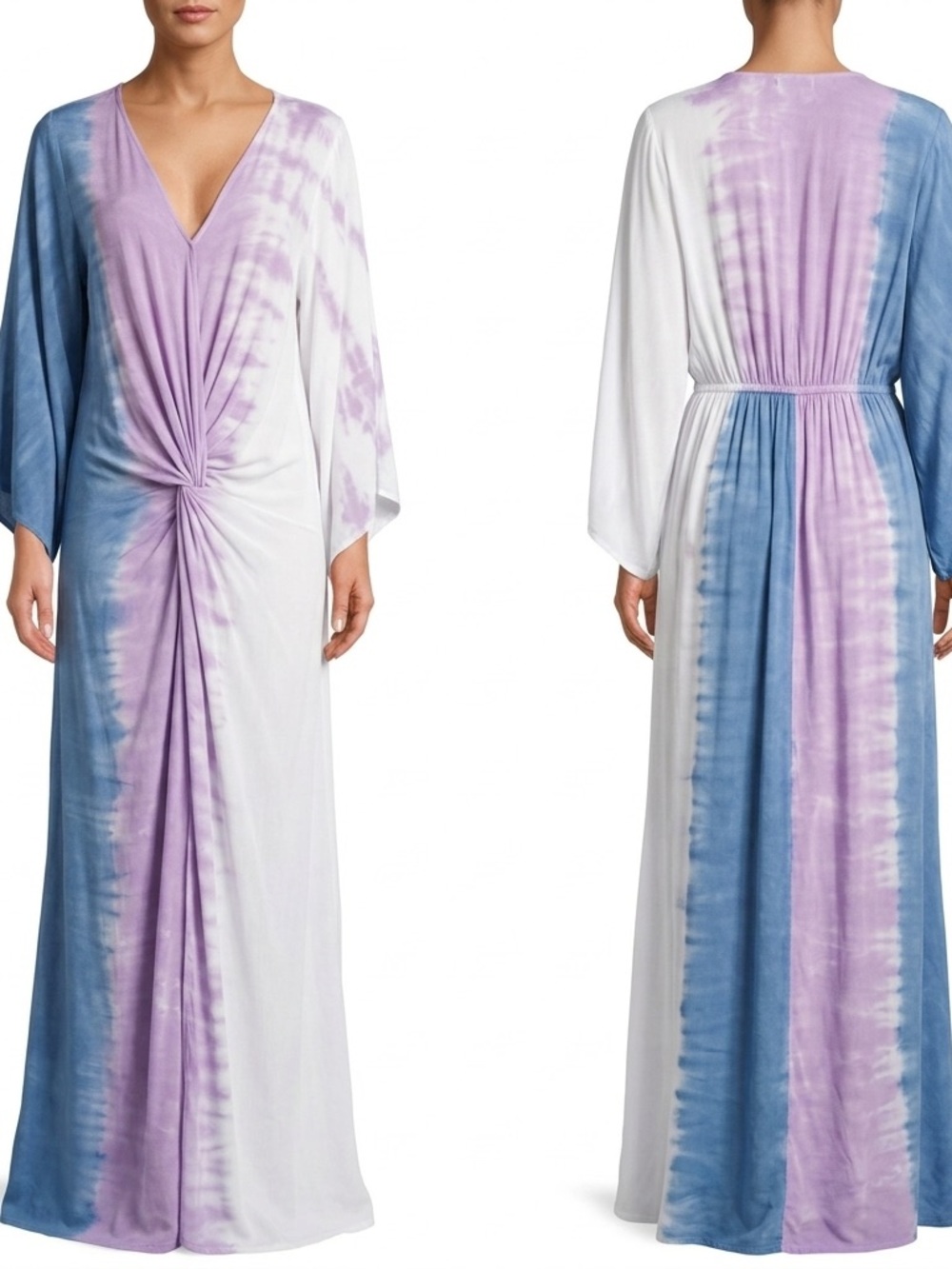 Tie-Dye Knot Front Maxi Dress in Lavender & Blue